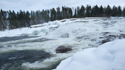 Magic winter waterfall Storforsen, North of Sweden