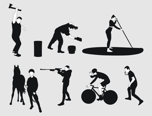 Peoples professions, female and male silhouettes with attributes