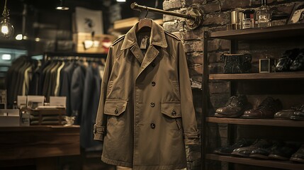 Fototapeta premium Stylish Woman Wearing a Classic Beige Trench Coat Walking on a City Street