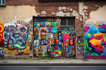 Vibrant Street Murals on Peeling Plaster: A Chaotic Collage Celebrating Urban Creativity