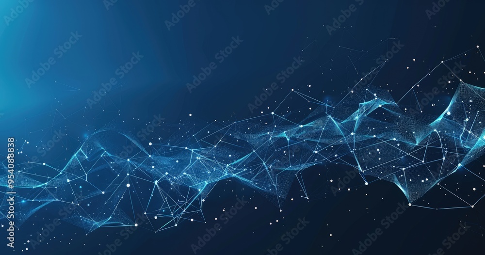Poster a digital abstract representation featuring interconnected lines and particles, evoking a sense of t