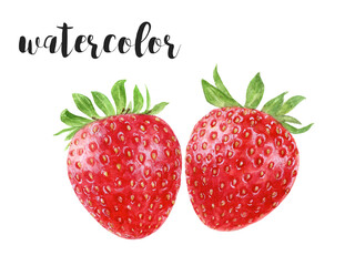 Watercolor illustration of ripe strawberries, fresh and vibrant with artistic details
