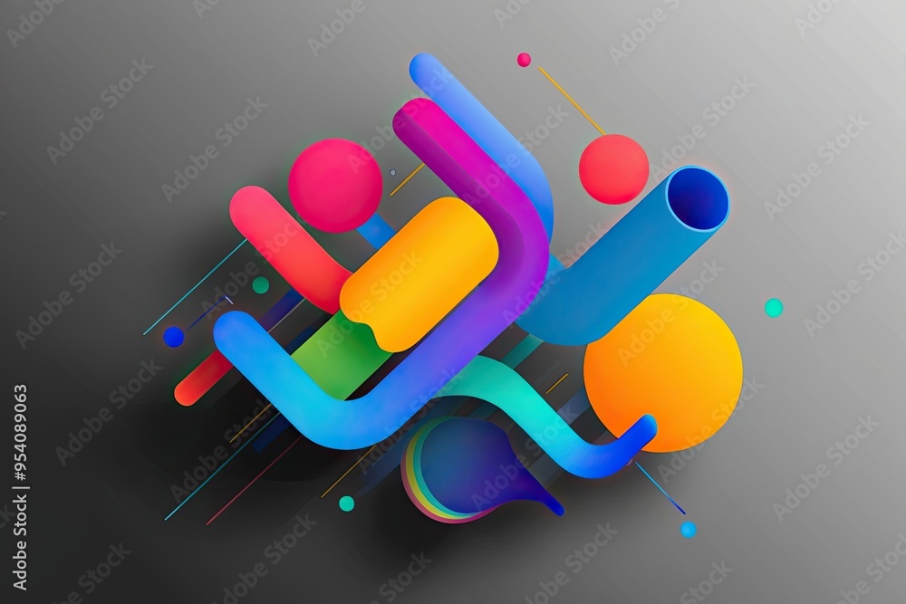 Poster trendy modern abstract design with colorful dynamic shapes and gradient background