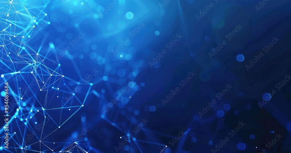 Poster a visually striking abstract representation of interconnected lines and dots, symbolizing technology