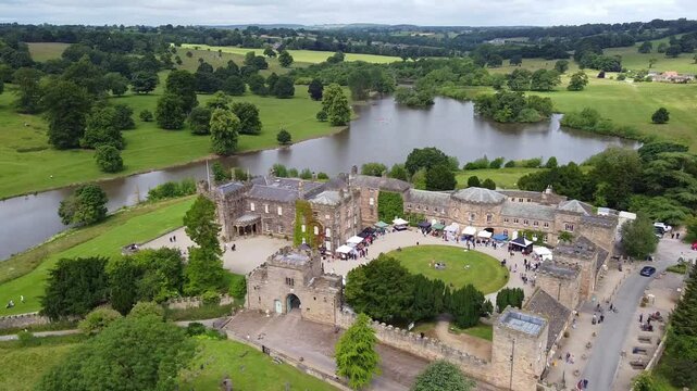 Scenic flight over Ripley Castle near Harrogate, Yorkshire, England