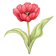 vivid red tulip blossom in the style of a watercolor