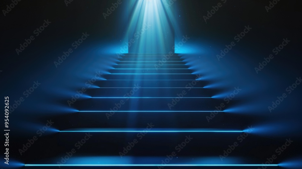 Poster a staircase illuminated by a beam of light, creating a mystical and inviting atmosphere.