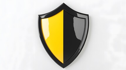 Fototapeta premium Shield depicting protection. shield 3d icon. Protection, defense and security concept symbol: yellow and black shield on isolated on white background