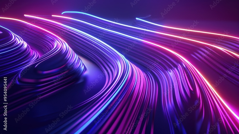 Poster a vibrant, abstract representation of flowing lines illuminated in neon colors, creating a dynamic a