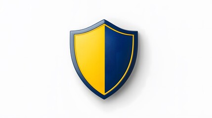 Fototapeta premium Shield depicting protection. shield 3d icon. Protection, defense and security concept symbol: yellow and blue shield on isolated on white background