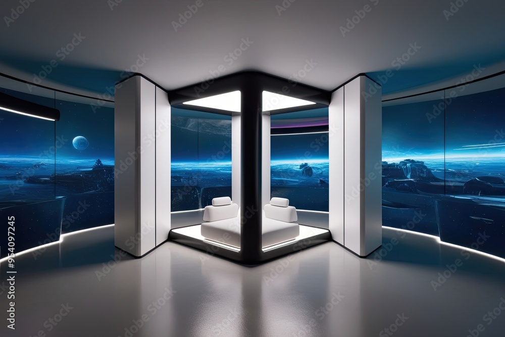 Aufkleber futuristic visual environment design in a sleek 3d cube