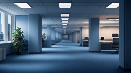 empty office workplace with table, chair and computer