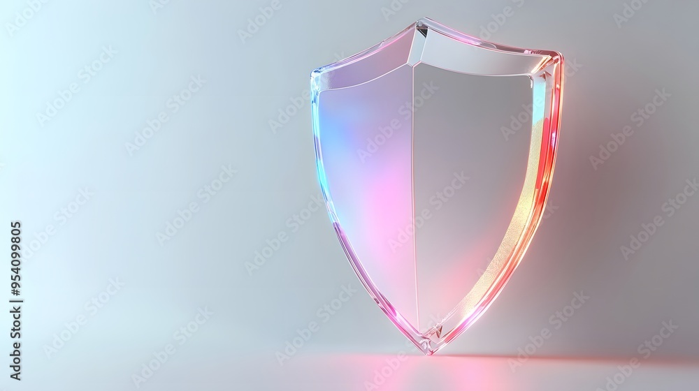 Poster cyber security safety shield in minimalistic style. 3d vector illustration. white background