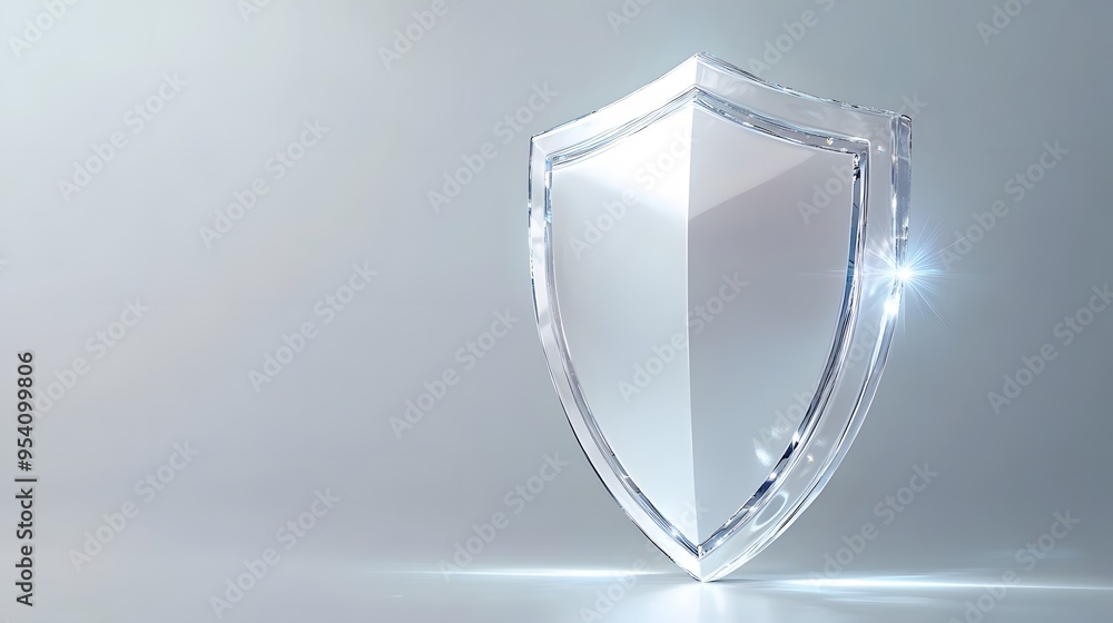 Poster cyber security safety shield in minimalistic style. 3d vector illustration. white background