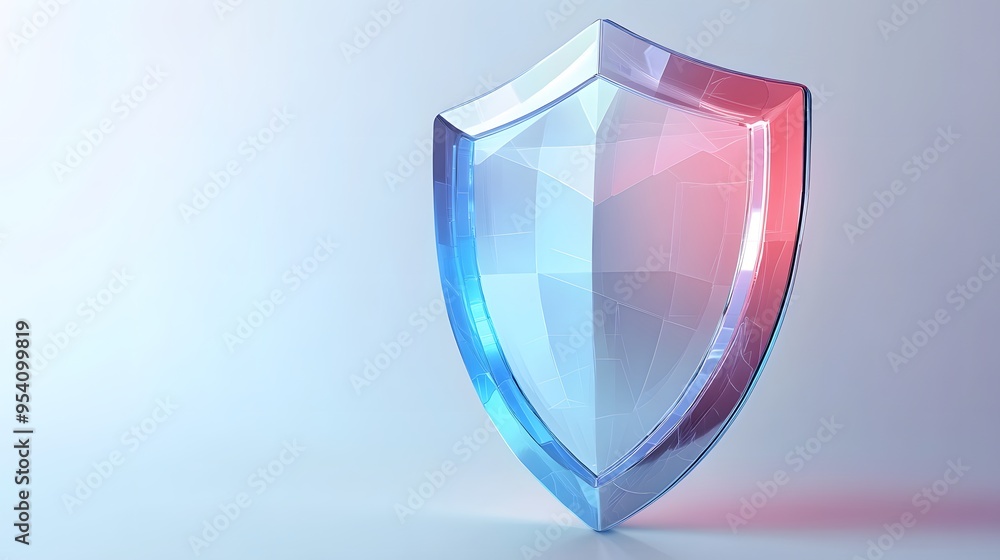 Poster cyber security safety shield in minimalistic style. 3d vector illustration. white background