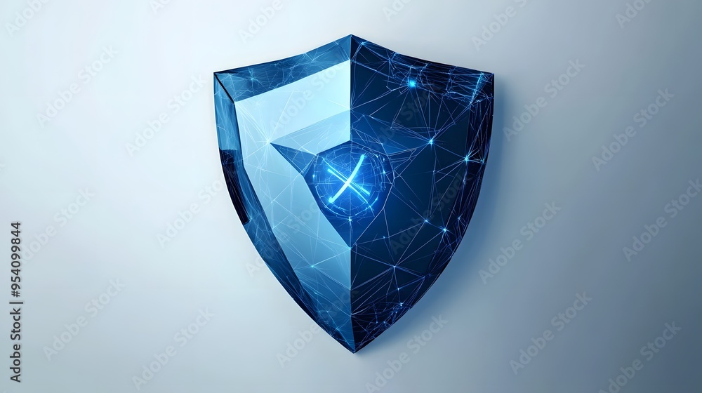 Poster cyber security safety shield in minimalistic style. 3d vector illustration. white background