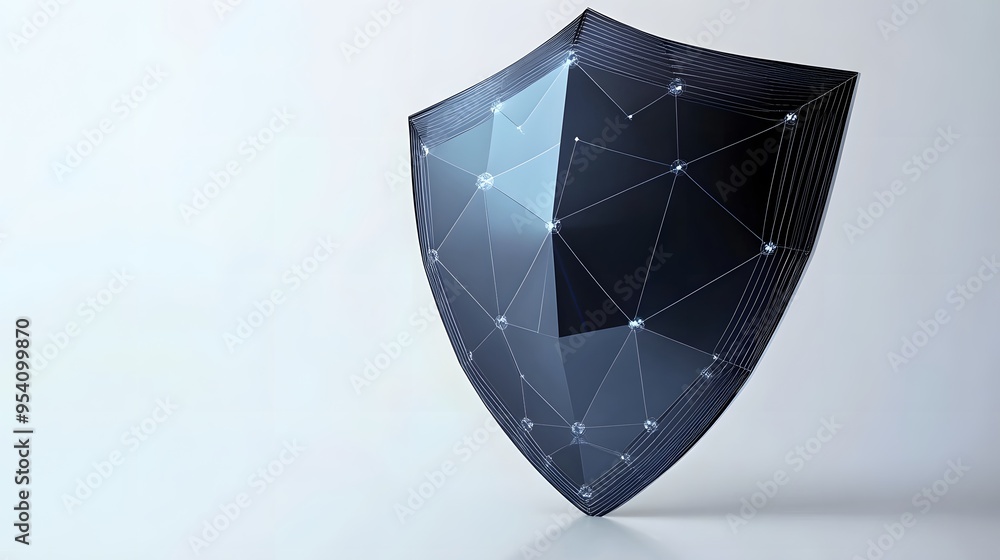 Poster cyber security safety shield in minimalistic style. 3d vector illustration. white background