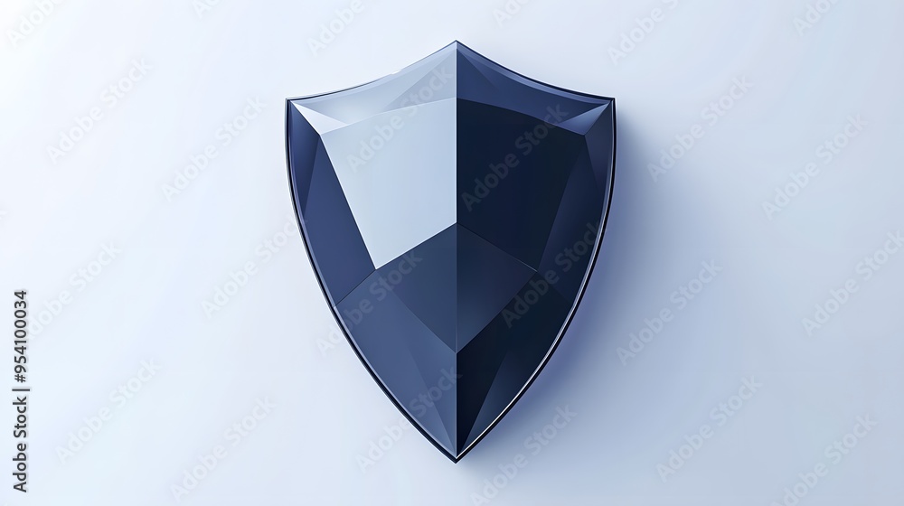 Poster cyber security safety shield in minimalistic style. 3d vector illustration. white background
