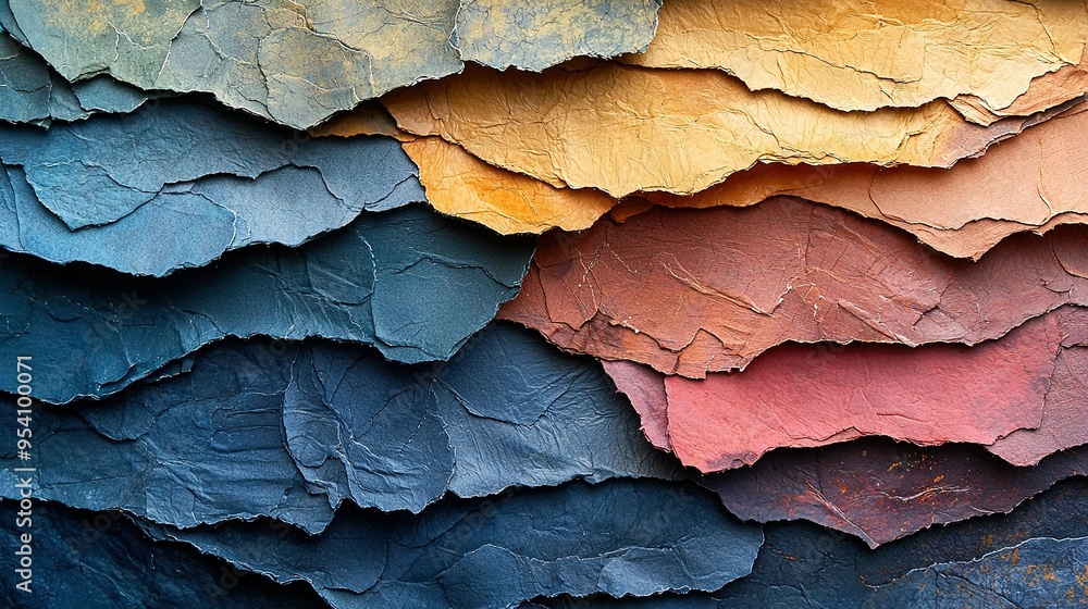 Poster a close-up of a multicolored wall with varied paint sizes resembling a mountain range's texture