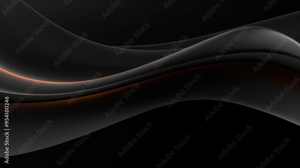 Poster a smooth, abstract design featuring flowing curves in black with a hint of orange.