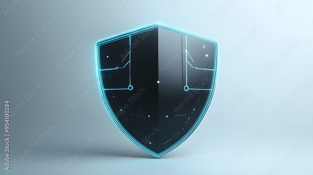 Poster cyber security safety shield in minimalistic style. 3d vector illustration. white backgroundcyber se
