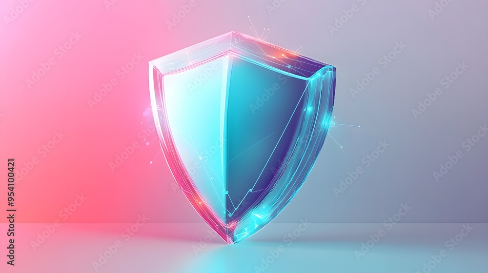 Poster cyber security safety shield in minimalistic style. 3d vector illustration. white background