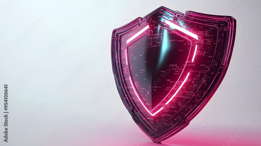 Poster cyber security safety shield in minimalistic style. 3d vector illustration. white background