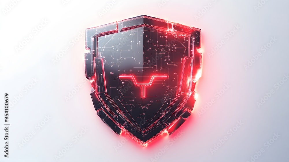 Poster cyber security safety shield in minimalistic style. 3d vector illustration. white background
