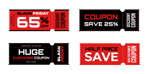 Black Friday coupon set, vouchers promotion design template for sale, special price offers banner, promotion poster. Vector illustration
