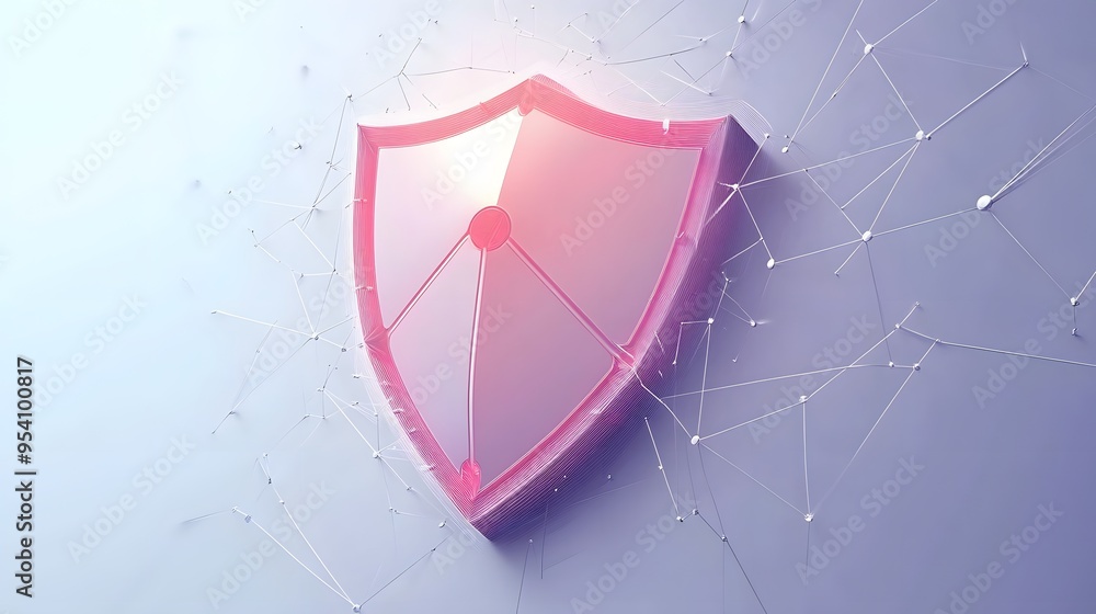 Poster cyber security safety shield in minimalistic style. 3d vector illustration. white background