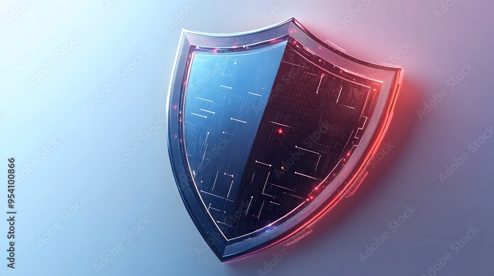 Poster cyber security safety shield in minimalistic style. 3d vector illustration. white background