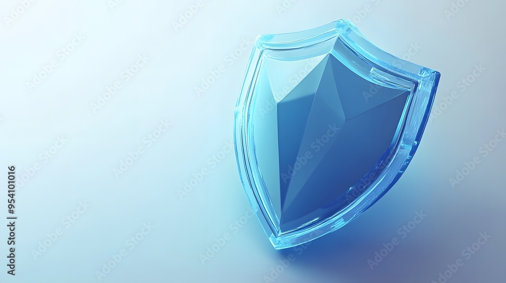 Poster cyber security safety shield in minimalistic style. 3d vector illustration. white background