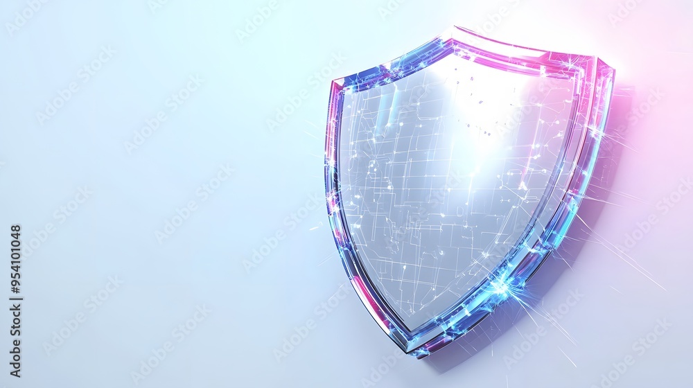 Poster cyber security safety shield in minimalistic style. 3d vector illustration. white background