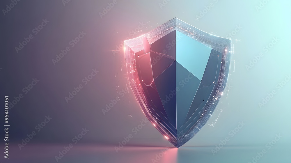 Poster cyber security safety shield in minimalistic style. 3d vector illustration. white background