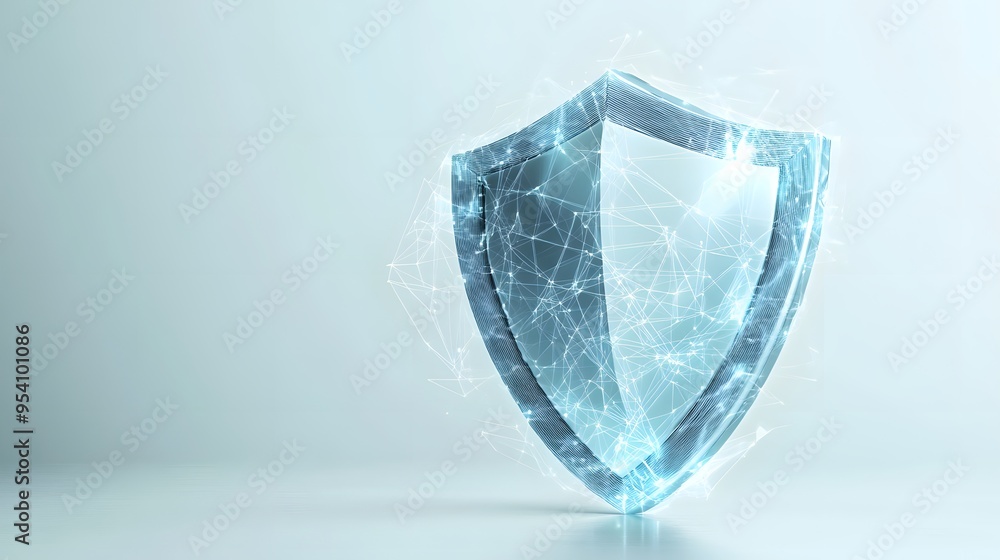 Poster cyber security safety shield in minimalistic style. 3d vector illustration. white background