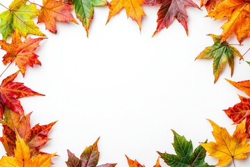 Autumn Maple Leaves Flat Lay White Background created with Generative AI