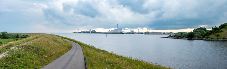 Copenhagen, Demark, View over the bay of Koge and a cycling path