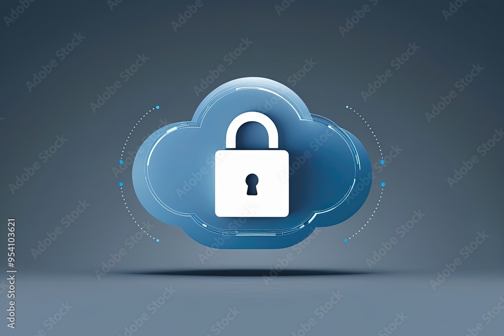 Poster elegant cloud visualization featuring robust padlock icon for enhanced data security and cyber resil