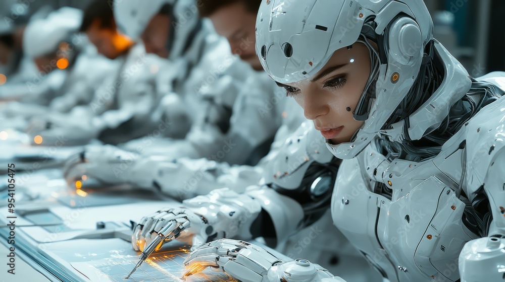 Poster future of work: humanoid robots collaborate on futuristic project