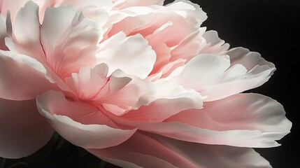   Pink-and-white flower on black background with soft focus on flower center