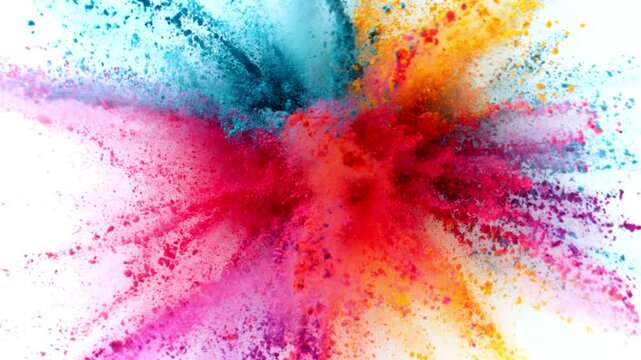 Super Slow Motion Shot of Rotating Colorful Powder Explosion on White Background at 1000fps.