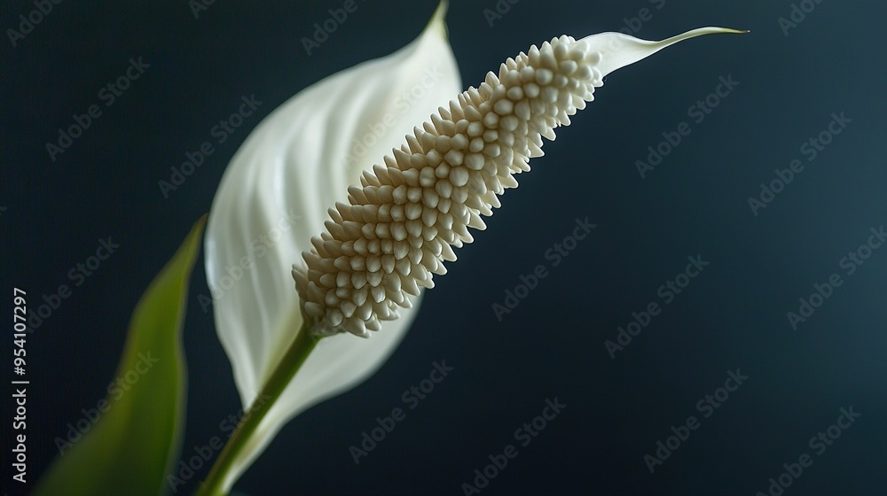 Poster a sharp focus on a white blossom against a dark background with a hazy depiction of the backside of 