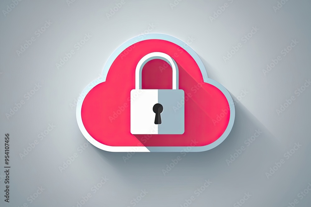 Poster colorful cloud icon with lock symbol representing data security and protection architecture