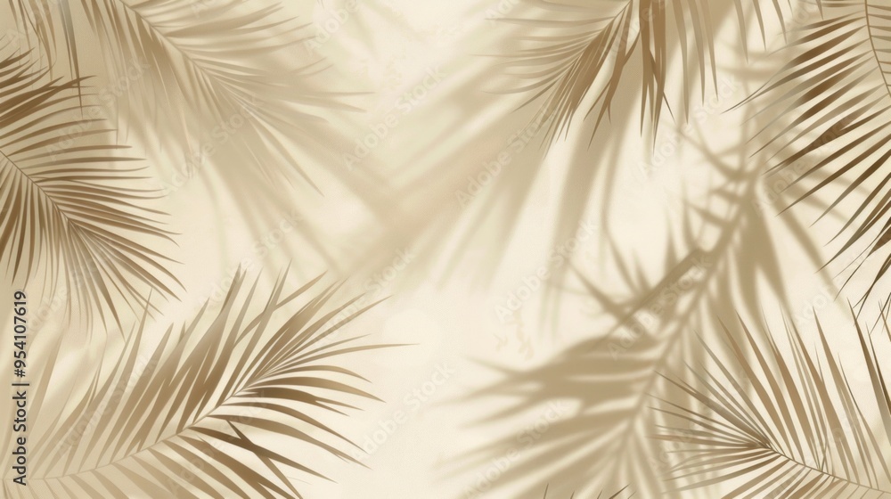 Poster elegant palm leaves create a stylish backdrop. the soft colors and gentle shadows give a calming eff