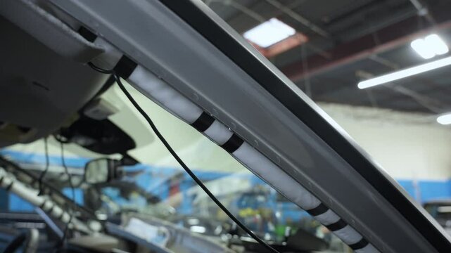 Close up shot of car element body repair after an accident