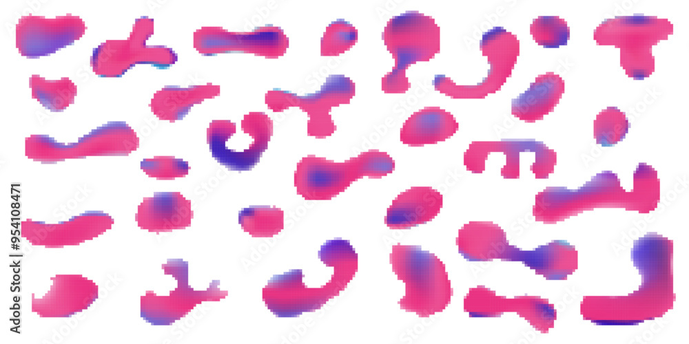 Poster set of abstract pixelated shapes. liquid shapes collection.