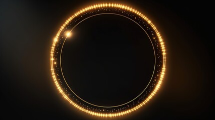 A glowing circular design with sparkling lights on a dark background.