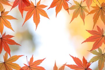 Fototapeta premium Autumn Maple Leaves Flat Lay White Background created with Generative AI