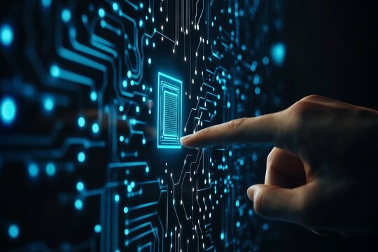 Control and interaction with digital technology is performed by a person.