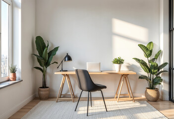 Fototapeta premium Modern Flat Minimalist Home Office Interior